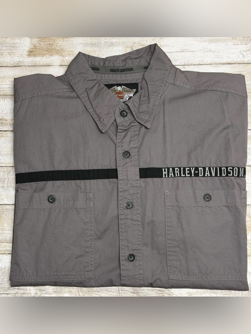 Harley Davidson Button Up Shirt Men's XL Gray Short Sleeve Flaming Skull Back - Picture 4 of 7